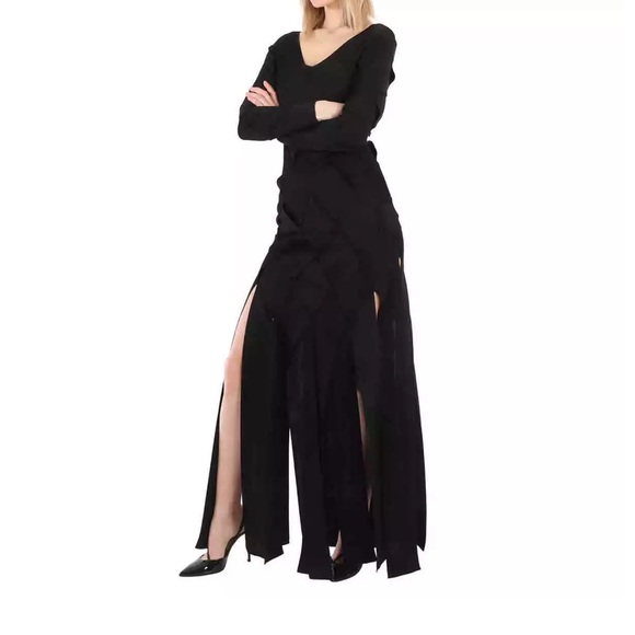 Ladies Black Anatori Long-sleeve Panelled Knit Gown, Size small - Picture 2 of 15